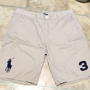Vintage Polo by Ralph Lauren Men's Beige Shorts with Navy Accents